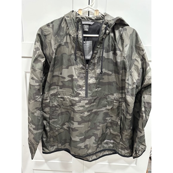 Eddie Bauer Camo Anorak Jacket Womens Large Lightweight Hooded Pullover - Picture 1 of 6